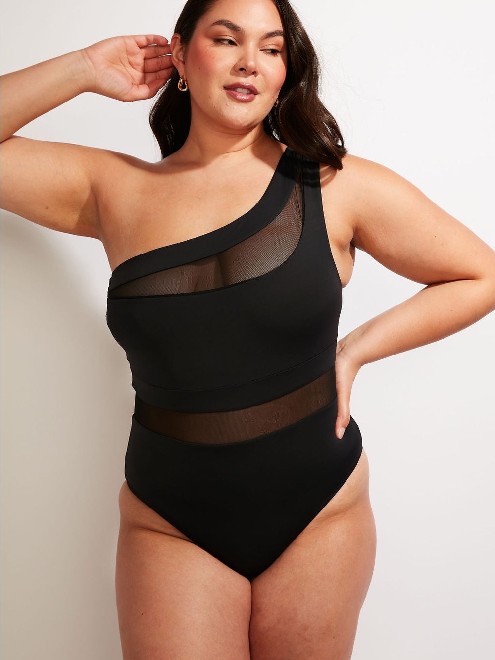 Nomads Coast One-Shoulder Black Mesh Panel one piece Swimsuit